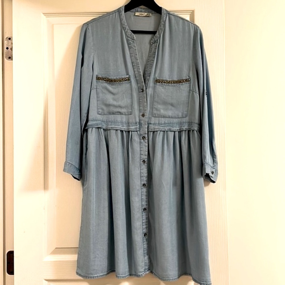 NWOT, Womens Vintage Denim Dress Casual long Sleeve, M